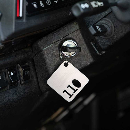 DEFENDER 110 KEY RING BRUSHED BRASS OR STAINLESS STEEL